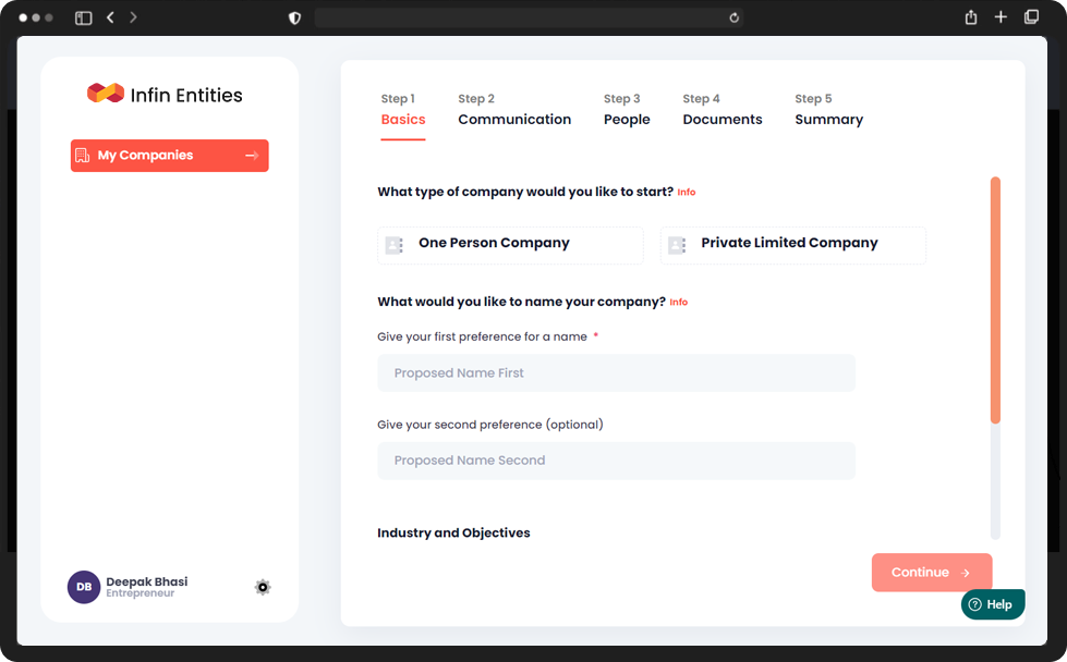 Dashboard of Incorpd